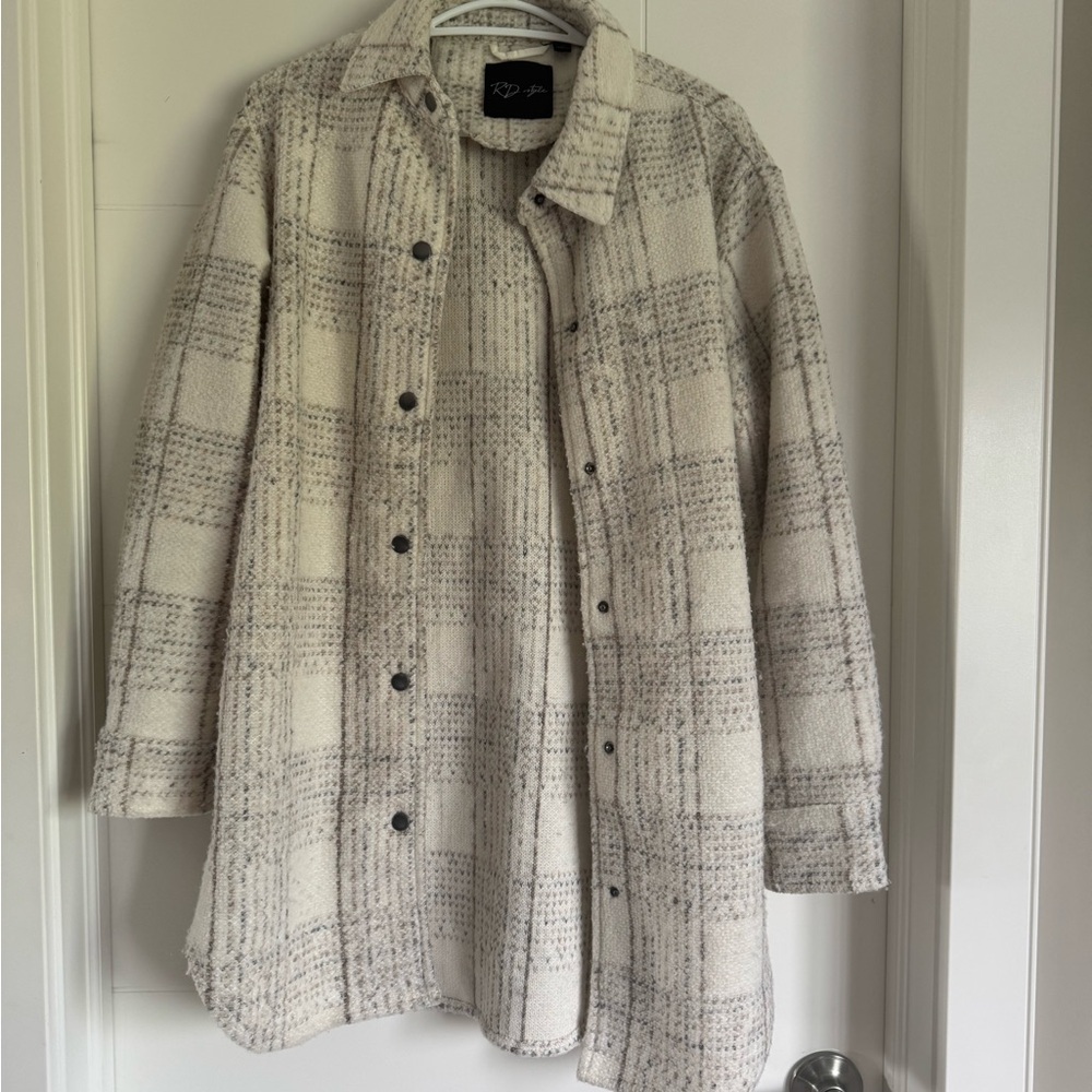 RD Style Cream and Gray Plaid Utility Jacket